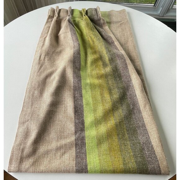 Vintage 70s curtain, oatmeal green ombre, woven single pleated panel & tie back - Picture 7 of 10